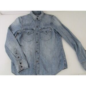 Madewell Preppy Blue Jean Snap Button Pocket Shirt Size XS 100% Cotton